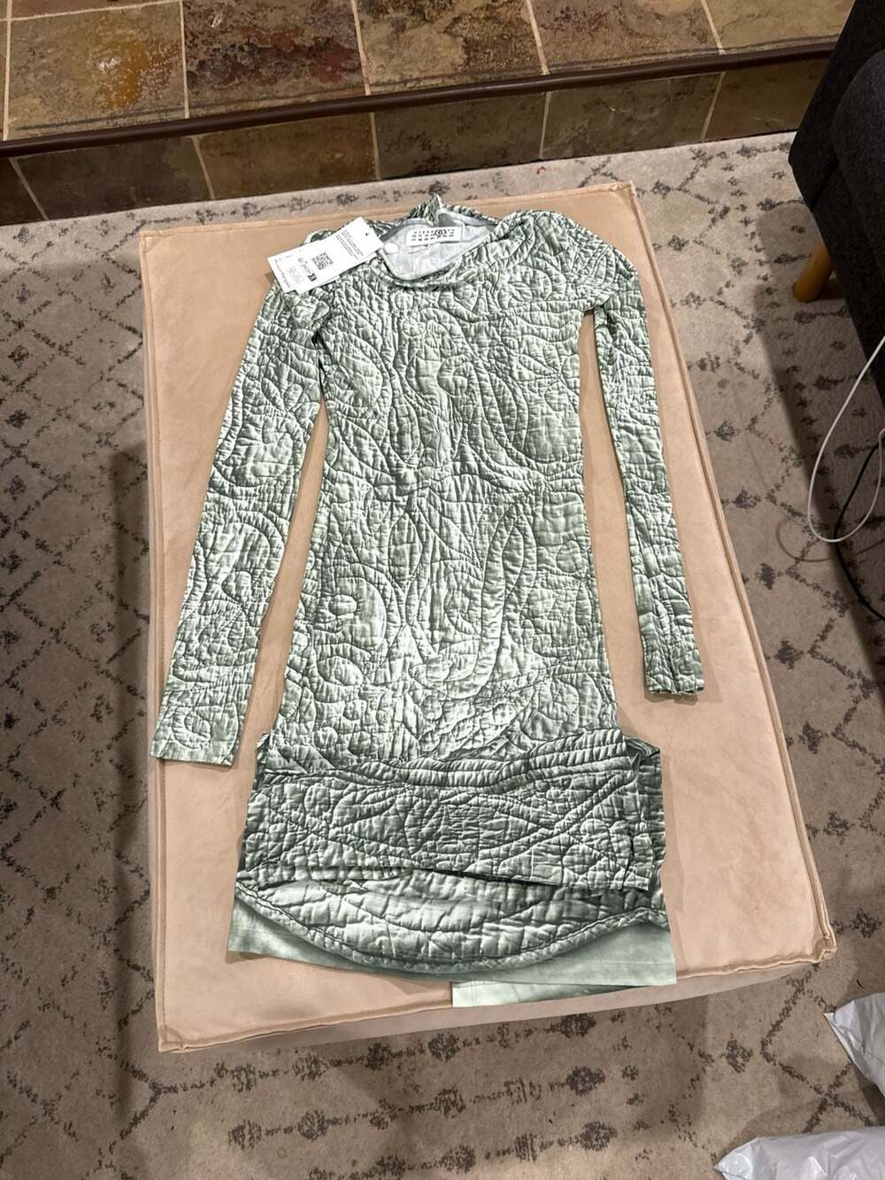 MM6 Maison Margiela Quilted Matelassé Midi Dress in Iguana Green, Size XS